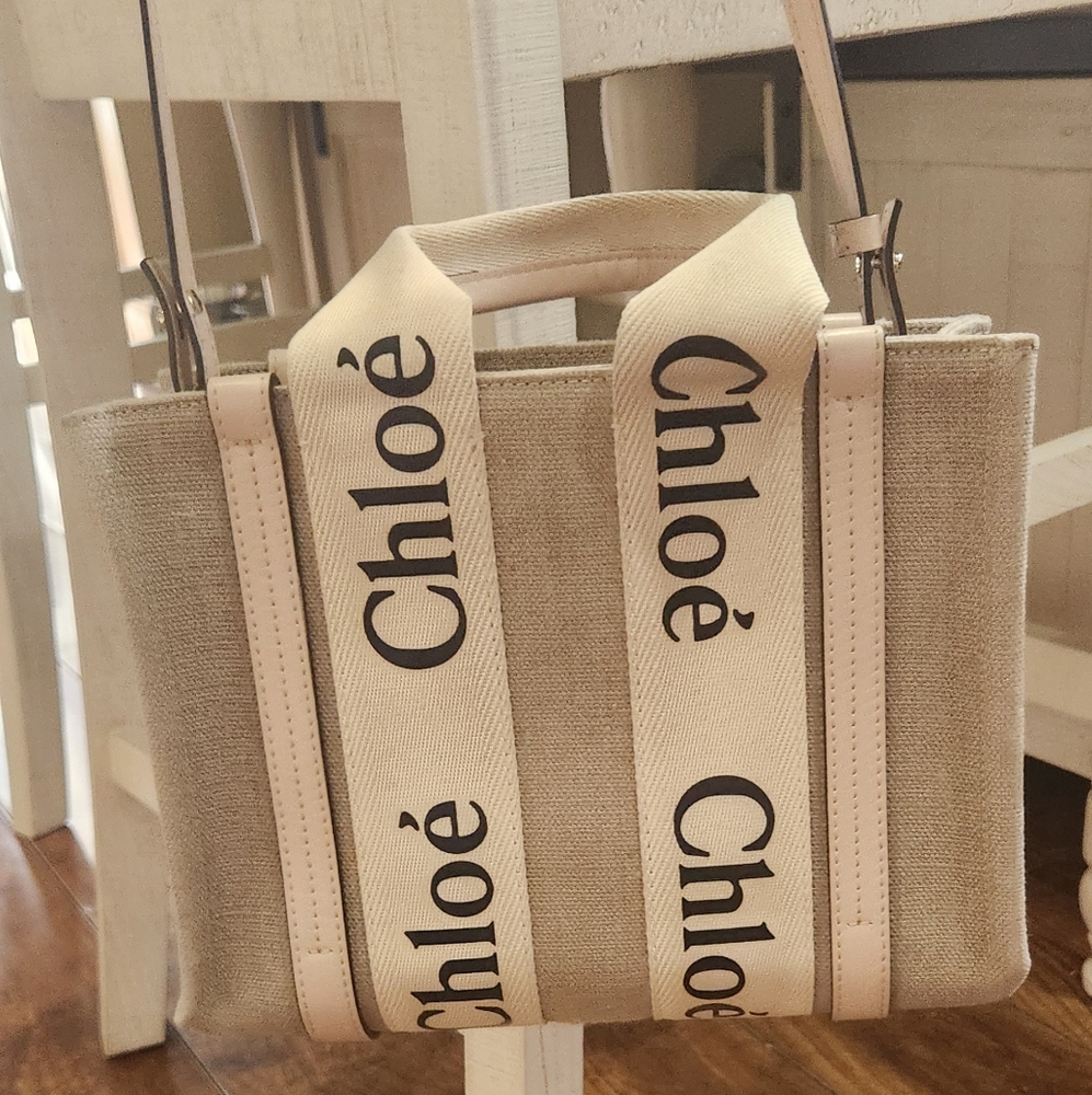 Chloe Beige Canvas Tote with Logo Straps